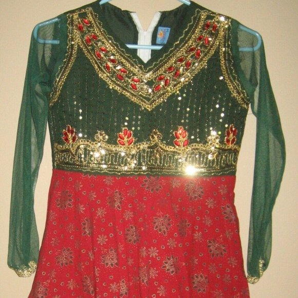 PARTY WEAR GIRLS SALWAR KAMEEZ RED SIZE 9-12 NEW - Picture 1 of 6